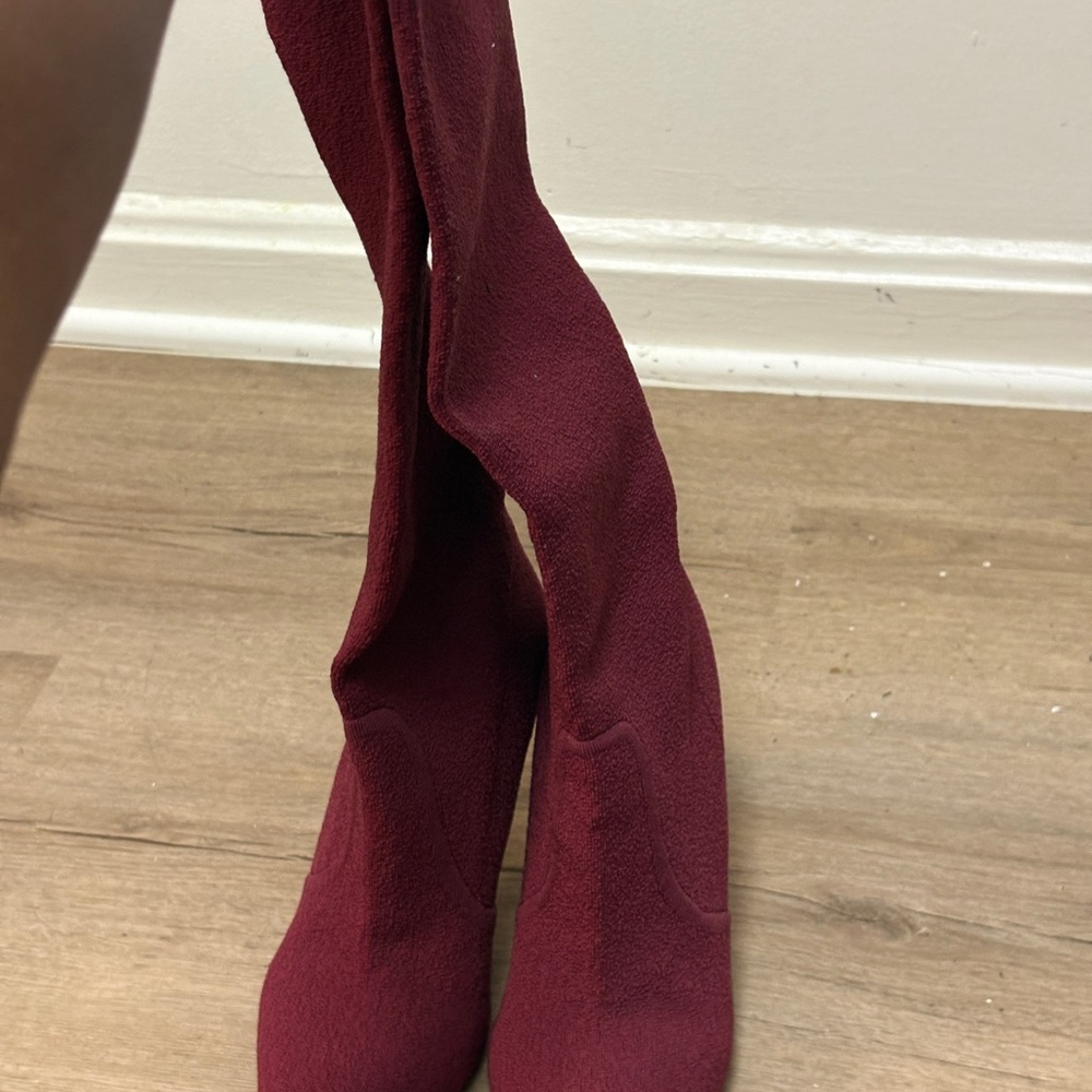 Stretch Over-the-Knee Boots in Burgundy